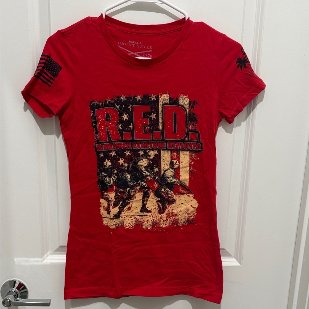 Red Graphic T-Shirt with American Flag Design